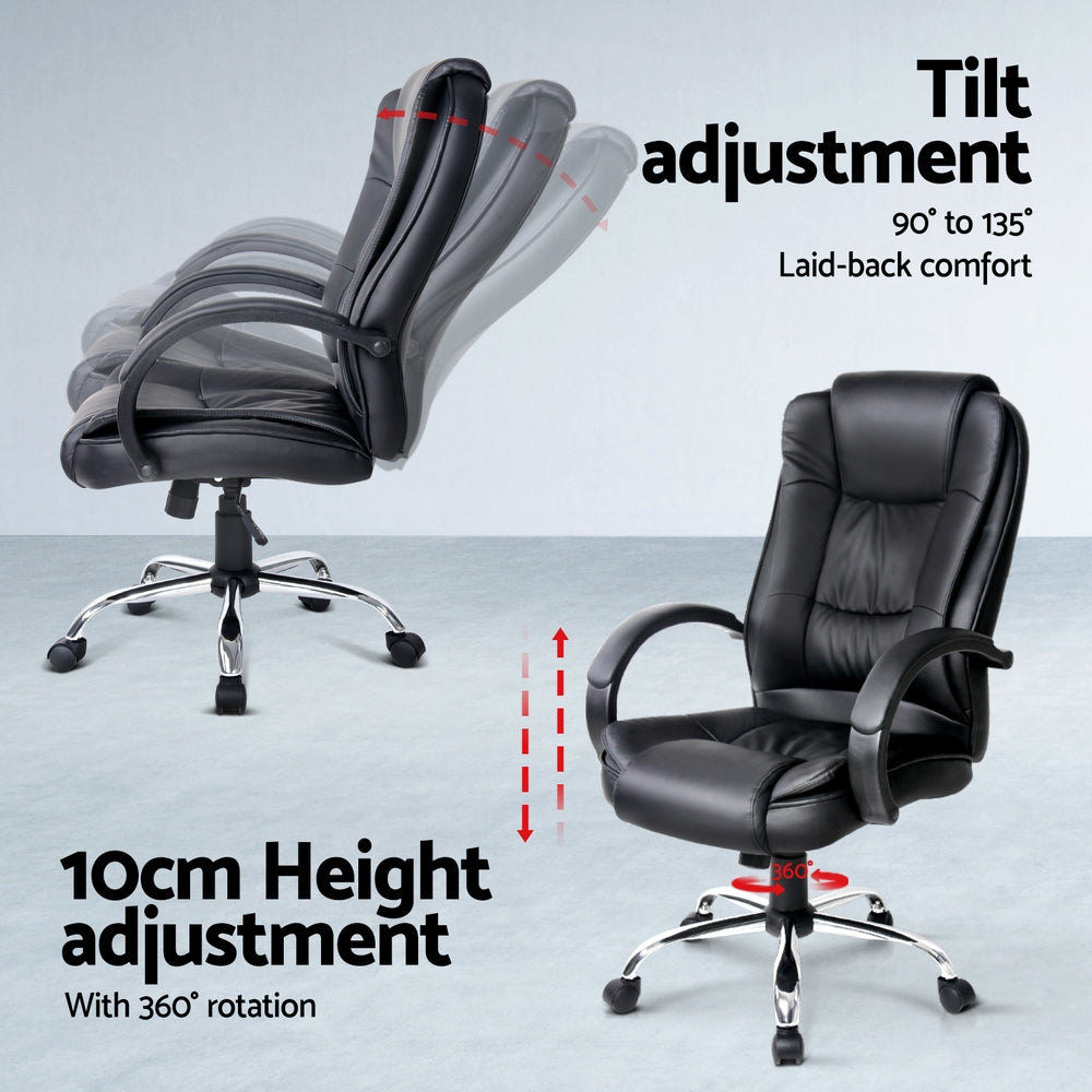 Artiss Computer Desk 120cm Executive Office Chair Set PU Leather High Back Black - Image 5