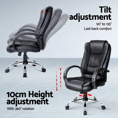 Artiss Computer Desk 120cm Executive Office Chair Set PU Leather High Back Black - Image 5