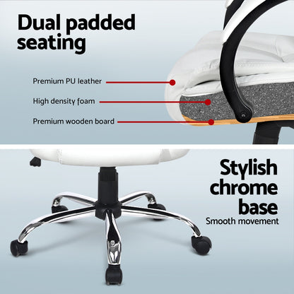 Artiss Computer Desk 120cm Executive Office Chair Set PU Leather High Back White - Image 6