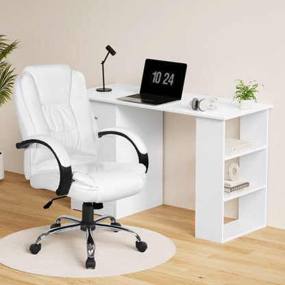 Artiss Computer Desk 120cm Executive Office Chair Set PU Leather High Back White - Image 7