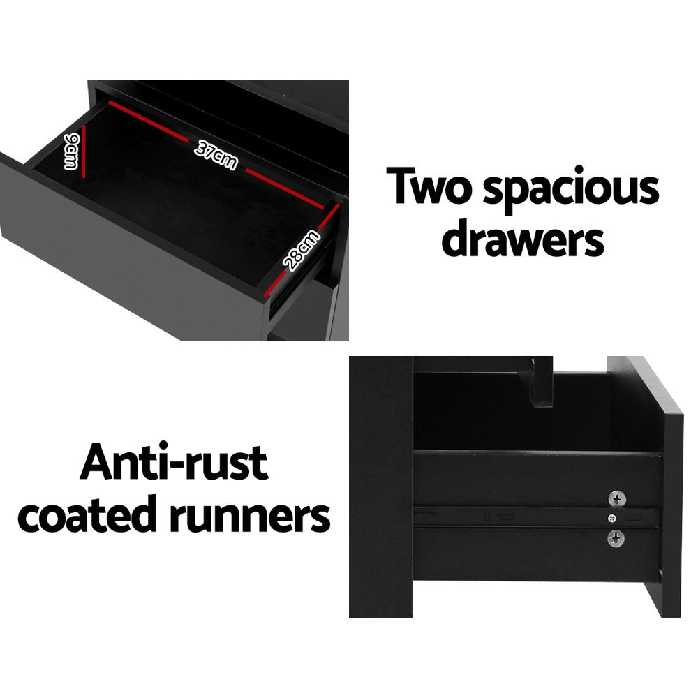 Artiss 2X Bedside Table LED 2 Drawers Lift-up Storage - COLEY Black - Image 5