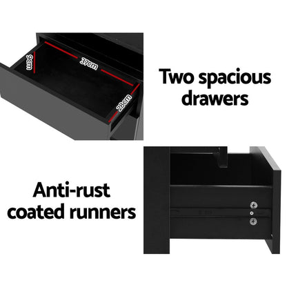 Artiss 2X Bedside Table LED 2 Drawers Lift-up Storage - COLEY Black - Image 5