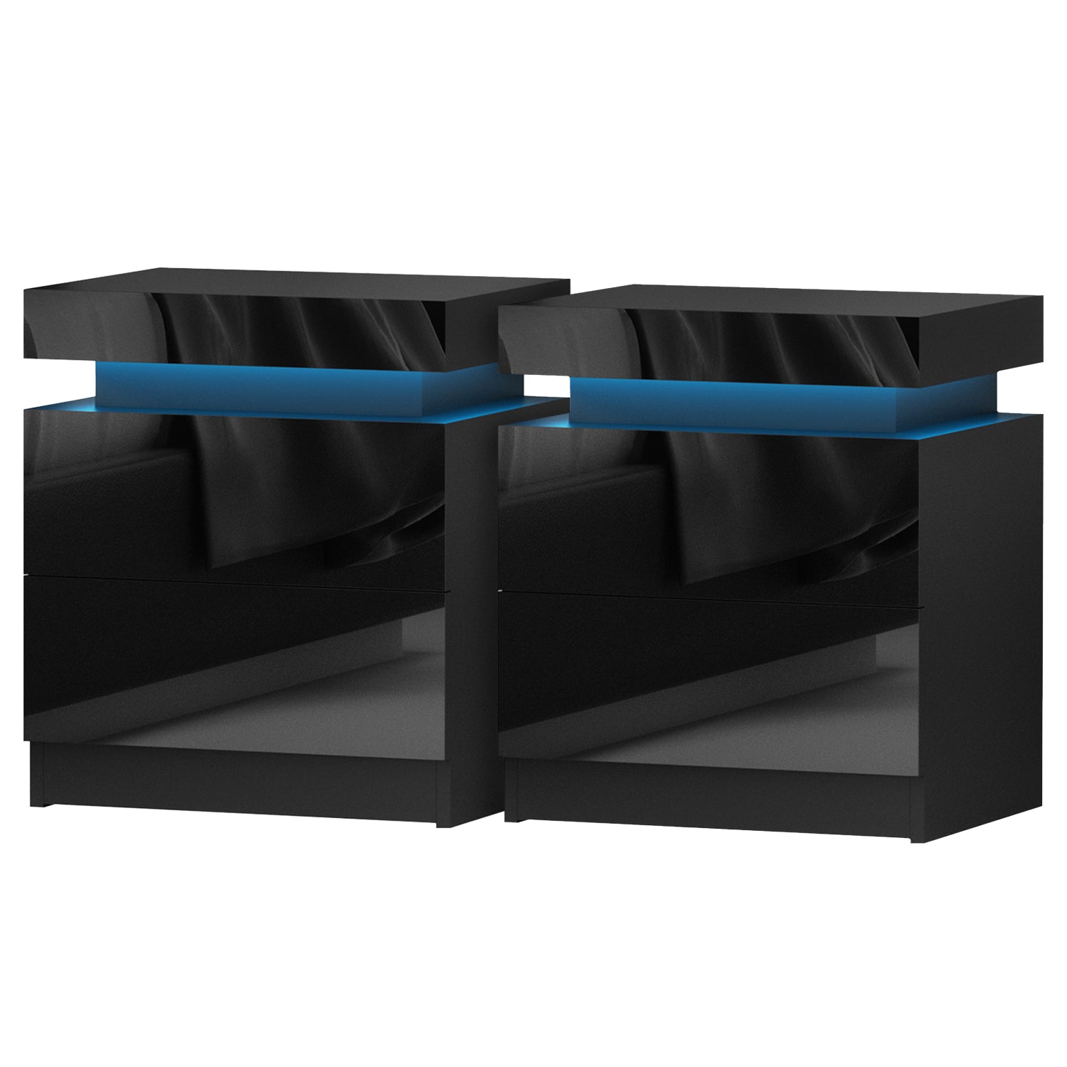 Artiss 2X Bedside Table LED 2 Drawers Lift-up Storage - COLEY Black - Image 7