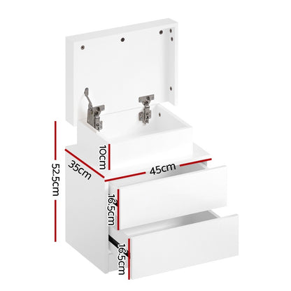 Artiss 2X Bedside Table LED 2 Drawers Lift-up Storage - COLEY White - Image 3