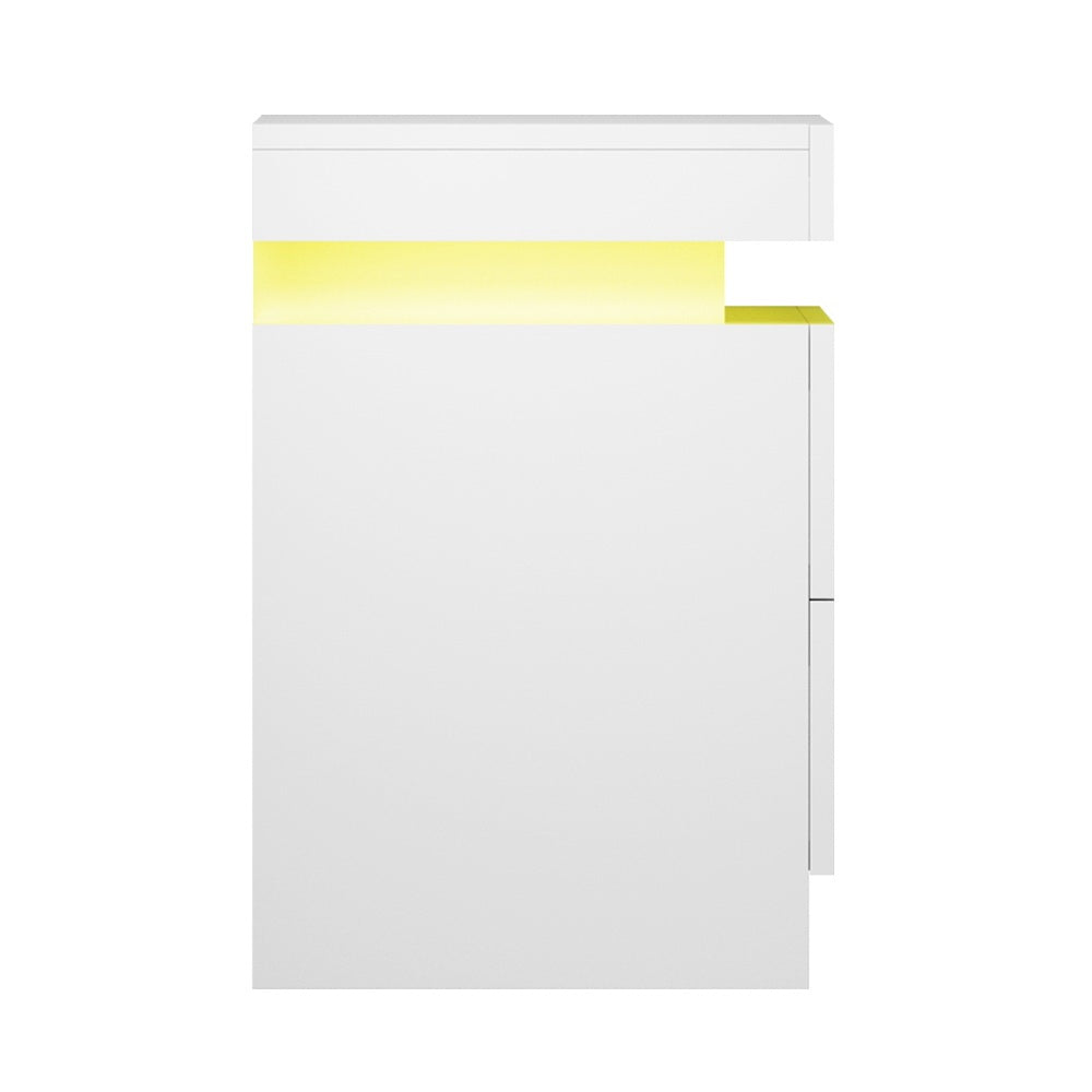 Artiss 2X Bedside Table LED 2 Drawers Lift-up Storage - COLEY White - Image 4