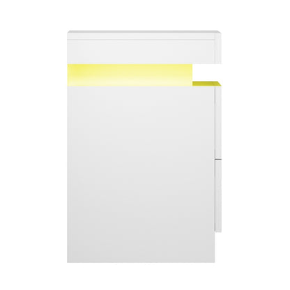 Artiss 2X Bedside Table LED 2 Drawers Lift-up Storage - COLEY White - Image 4