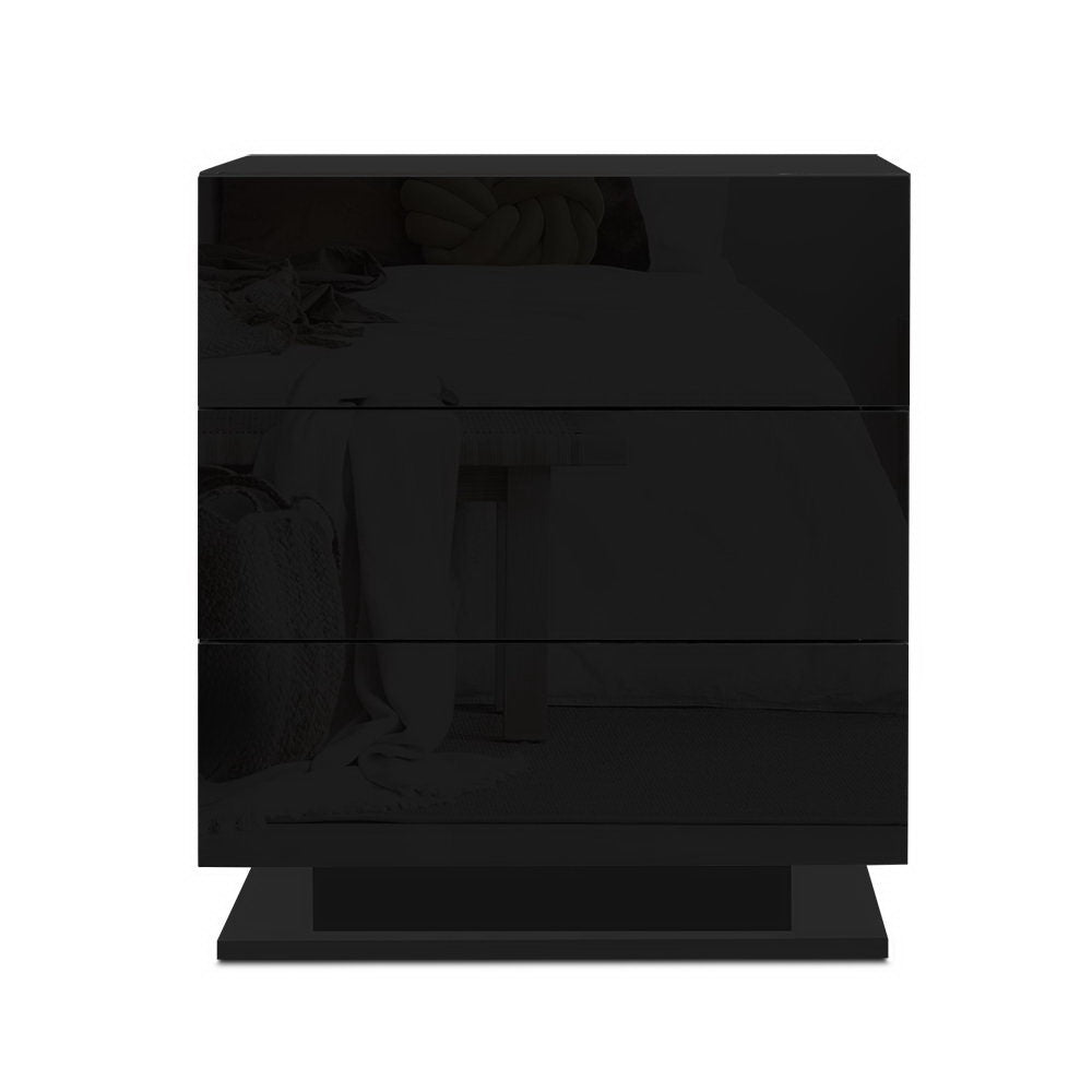 Artiss 2x Bedside Table LED 3 Drawers - MORI Black - Image 4