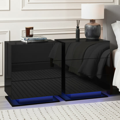 Artiss 2x Bedside Table LED 3 Drawers - MORI Black - Image 7