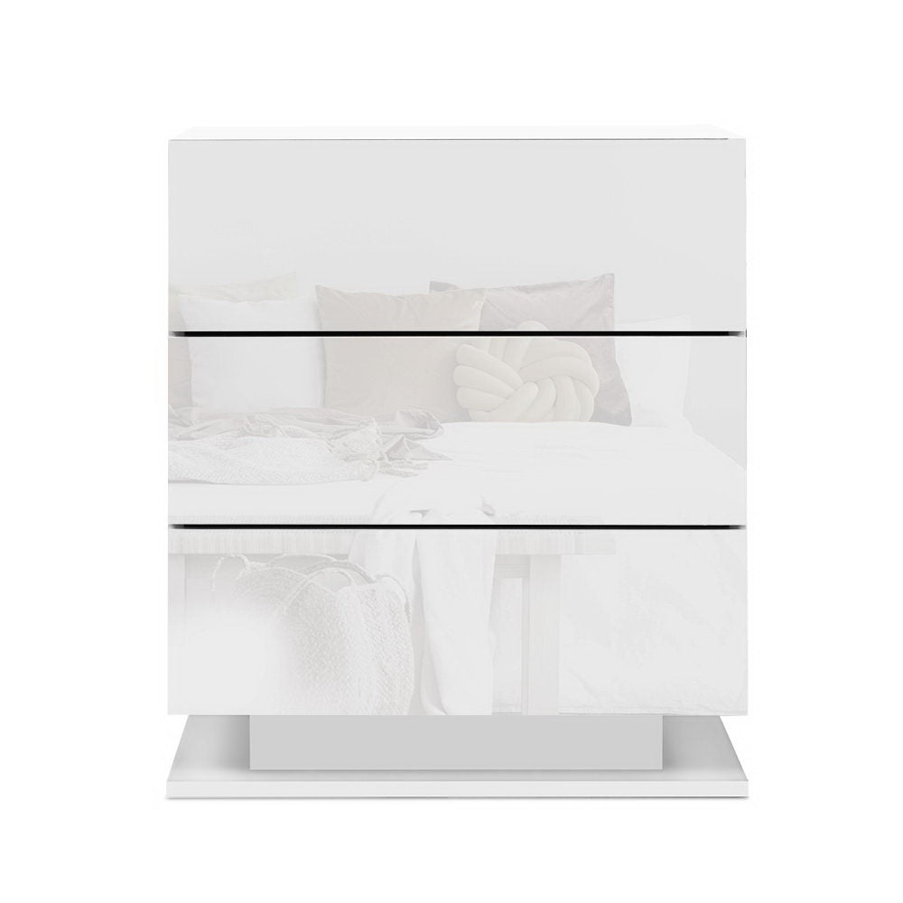 Artiss 2x Bedside Table LED 3 Drawers - MORI White - Image 4