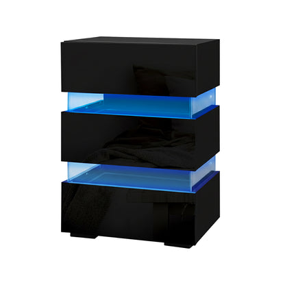 Artiss 2x Bedside Table LED 3 Drawers - LUMI Black - Image 2