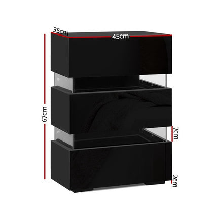 Artiss 2x Bedside Table LED 3 Drawers - LUMI Black - Image 4