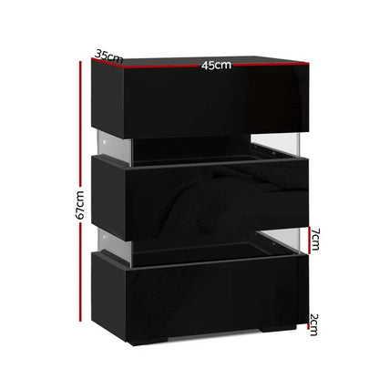Artiss 2x Bedside Table LED 3 Drawers - LUMI Black - Image 4