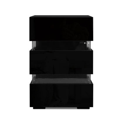 Artiss 2x Bedside Table LED 3 Drawers - LUMI Black - Image 5