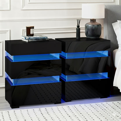 Artiss 2x Bedside Table LED 3 Drawers - LUMI Black - Image 7