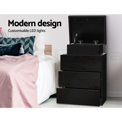Artiss 2X Bedside Table LED 3 Drawers - COLEY Black - Image 5