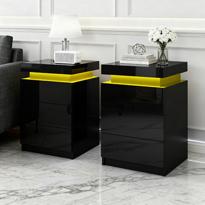 Artiss 2X Bedside Table LED 3 Drawers - COLEY Black - Image 7