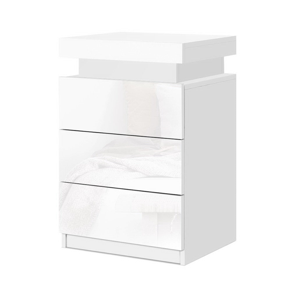 Artiss 2X Bedside Table LED 3 Drawers - COLEY White - Image 2