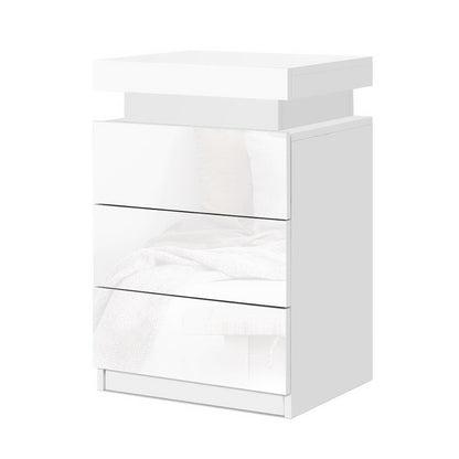 Artiss 2X Bedside Table LED 3 Drawers - COLEY White - Image 2