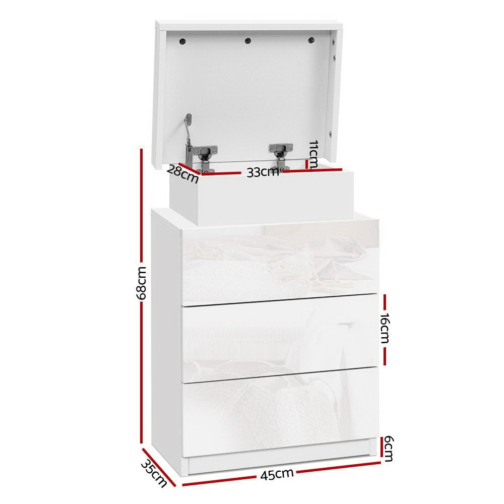 Artiss 2X Bedside Table LED 3 Drawers - COLEY White - Image 3