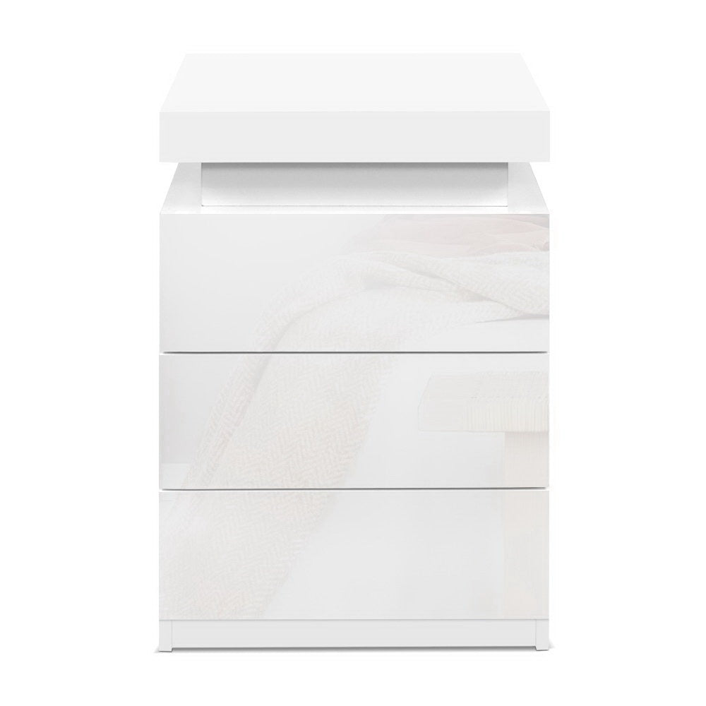 Artiss 2X Bedside Table LED 3 Drawers - COLEY White - Image 4
