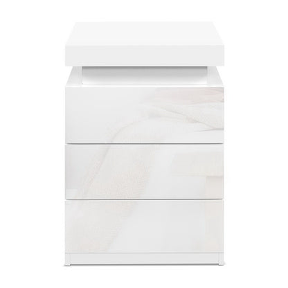 Artiss 2X Bedside Table LED 3 Drawers - COLEY White - Image 4