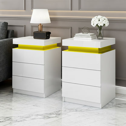 Artiss 2X Bedside Table LED 3 Drawers - COLEY White - Image 7