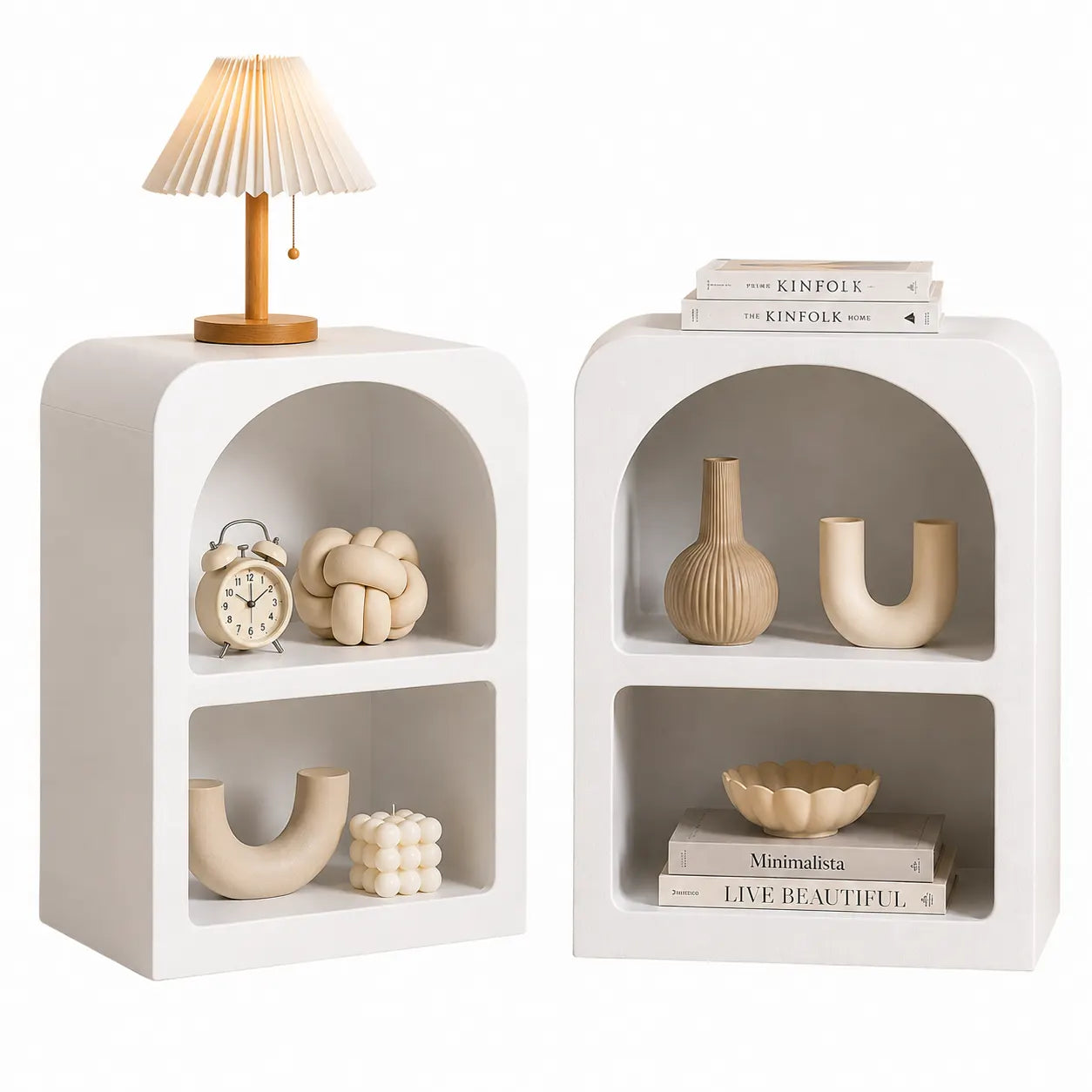Artiss 2x Bedside Table 2 Shelves - ARCHED White - Image 2