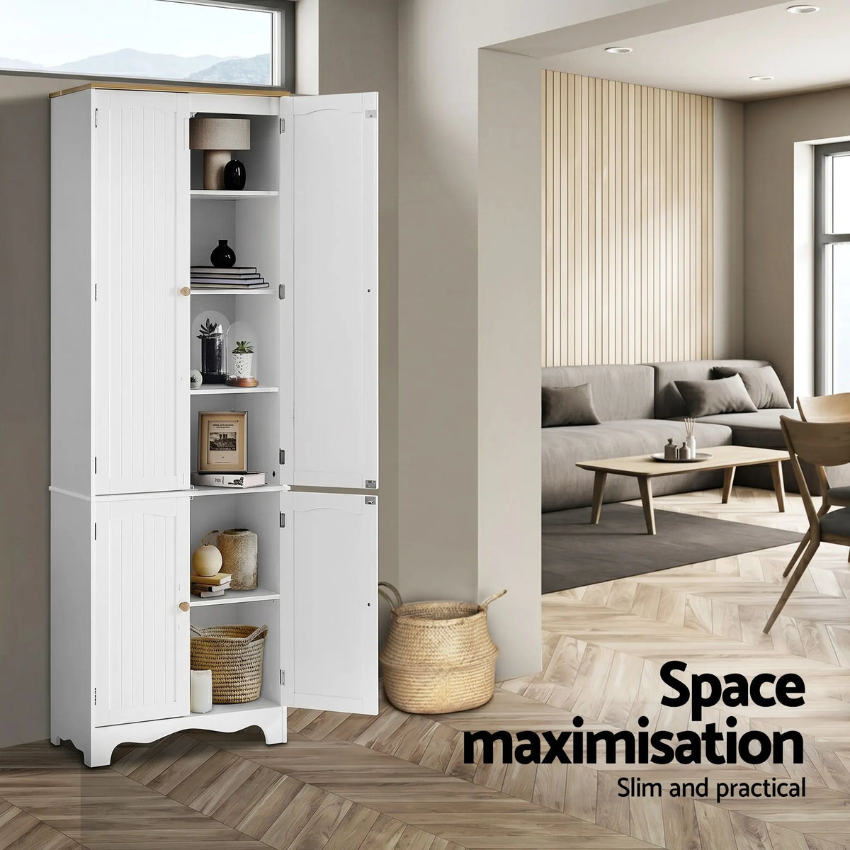 Artiss 2x Buffet Sideboard Pantry Cabinet Cupboard 6-Tiers Storage Shelves BERNE - Image 9