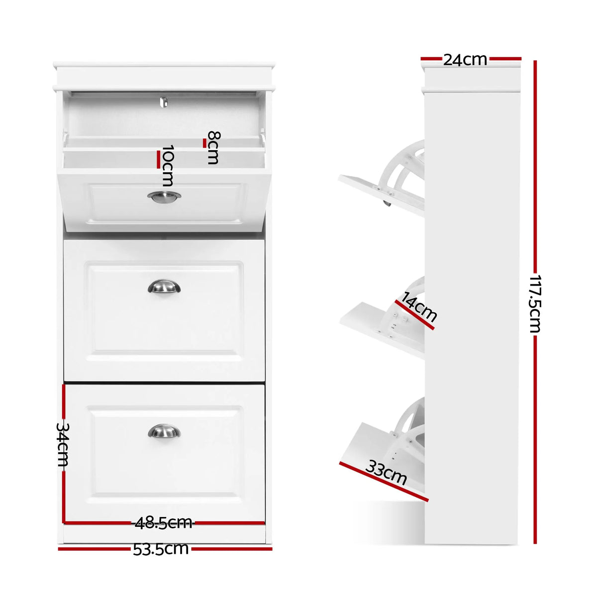 Artiss 2x Shoe Cabinet Storage Organiser 3 Flip Drawer White - Image 3