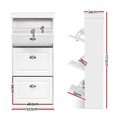 Artiss 2x Shoe Cabinet Storage Organiser 3 Flip Drawer White - Image 3
