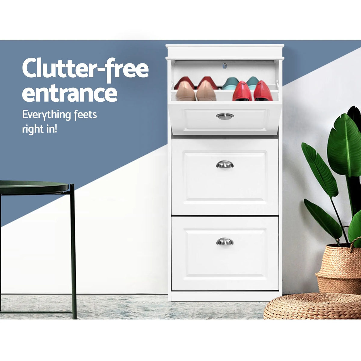 Artiss 2x Shoe Cabinet Storage Organiser 3 Flip Drawer White - Image 5