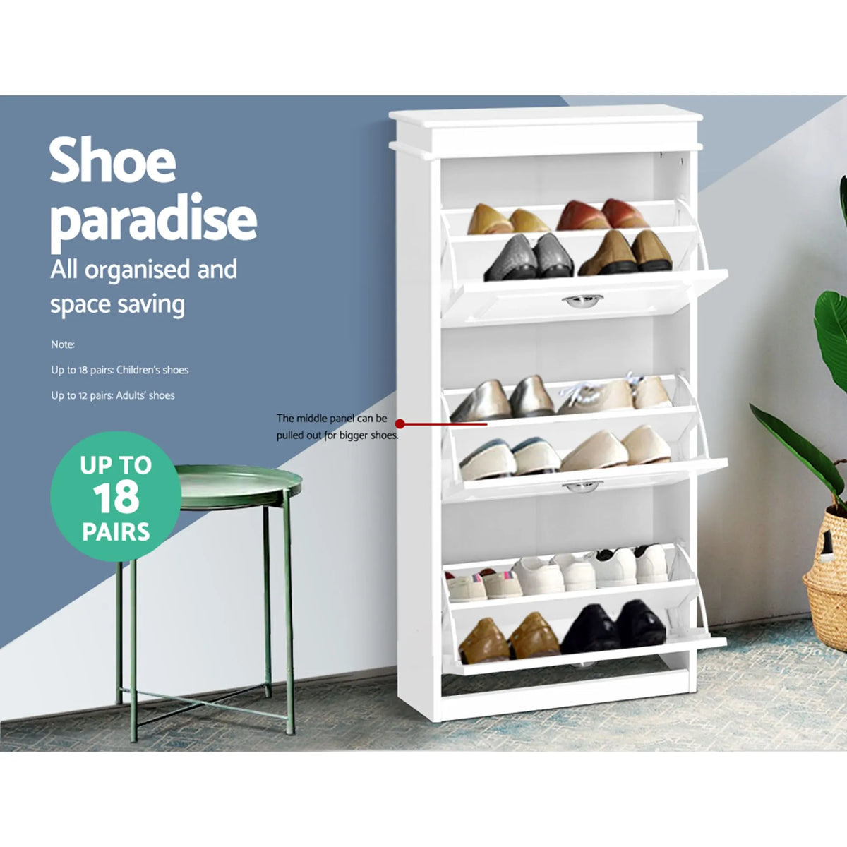 Artiss 2x Shoe Cabinet Storage Organiser 3 Flip Drawer White - Image 6
