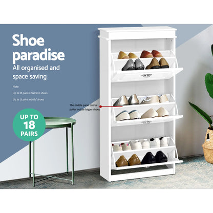 Artiss 2x Shoe Cabinet Storage Organiser 3 Flip Drawer White - Image 6