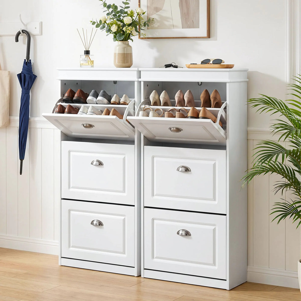Artiss 2x Shoe Cabinet Storage Organiser 3 Flip Drawer White - Image 9