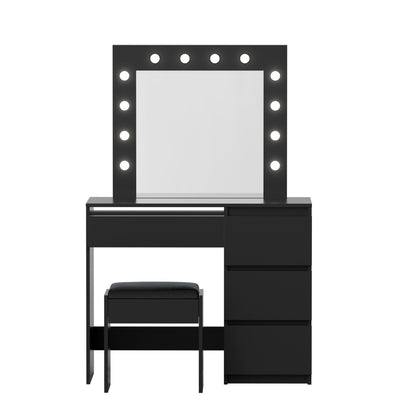 Artiss Dressing Table Set Stool 12 Led Bulbs Black - Image 4