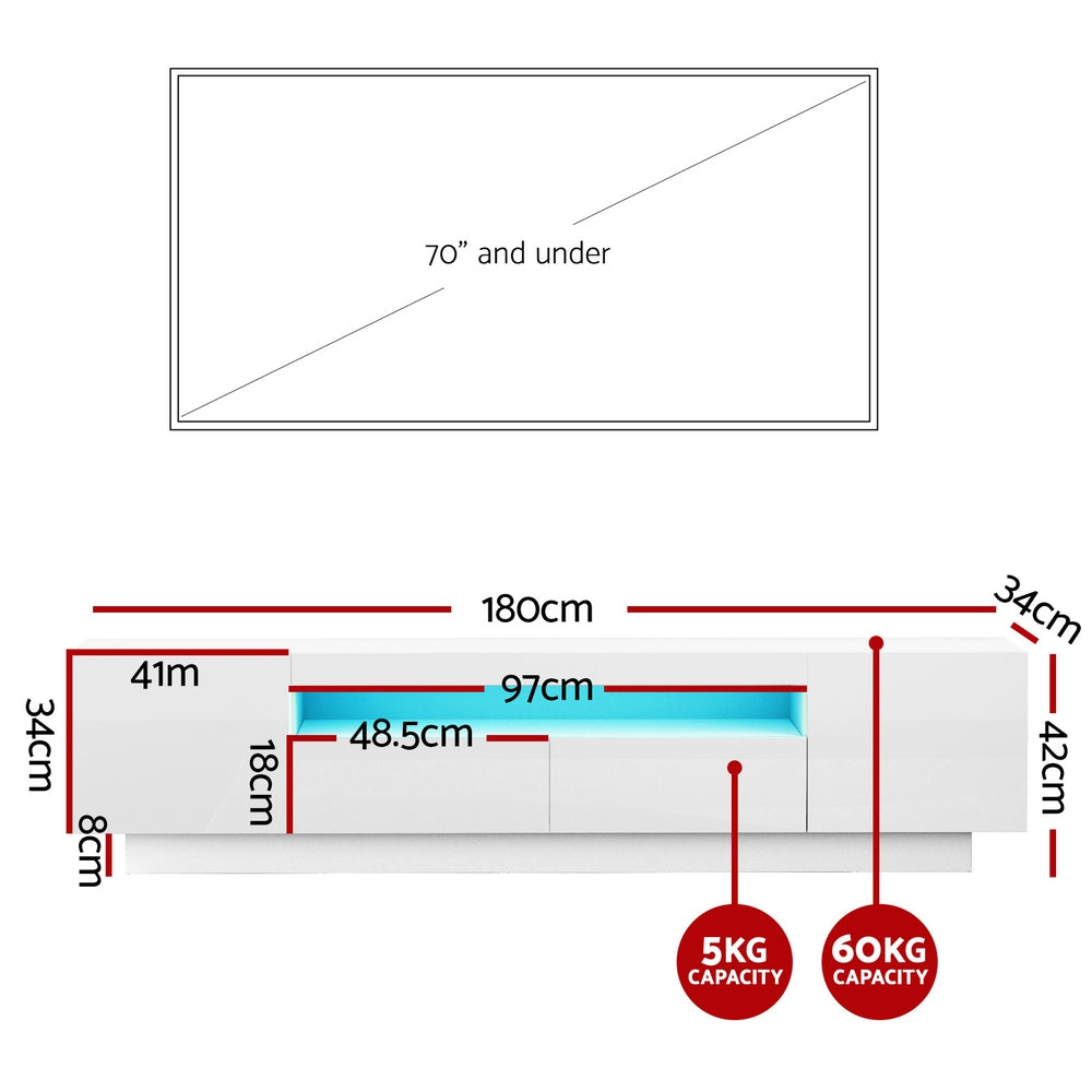 Artiss TV Unit Entertainment Unit Storage Drawer RGB LED 180cm White - Image 3