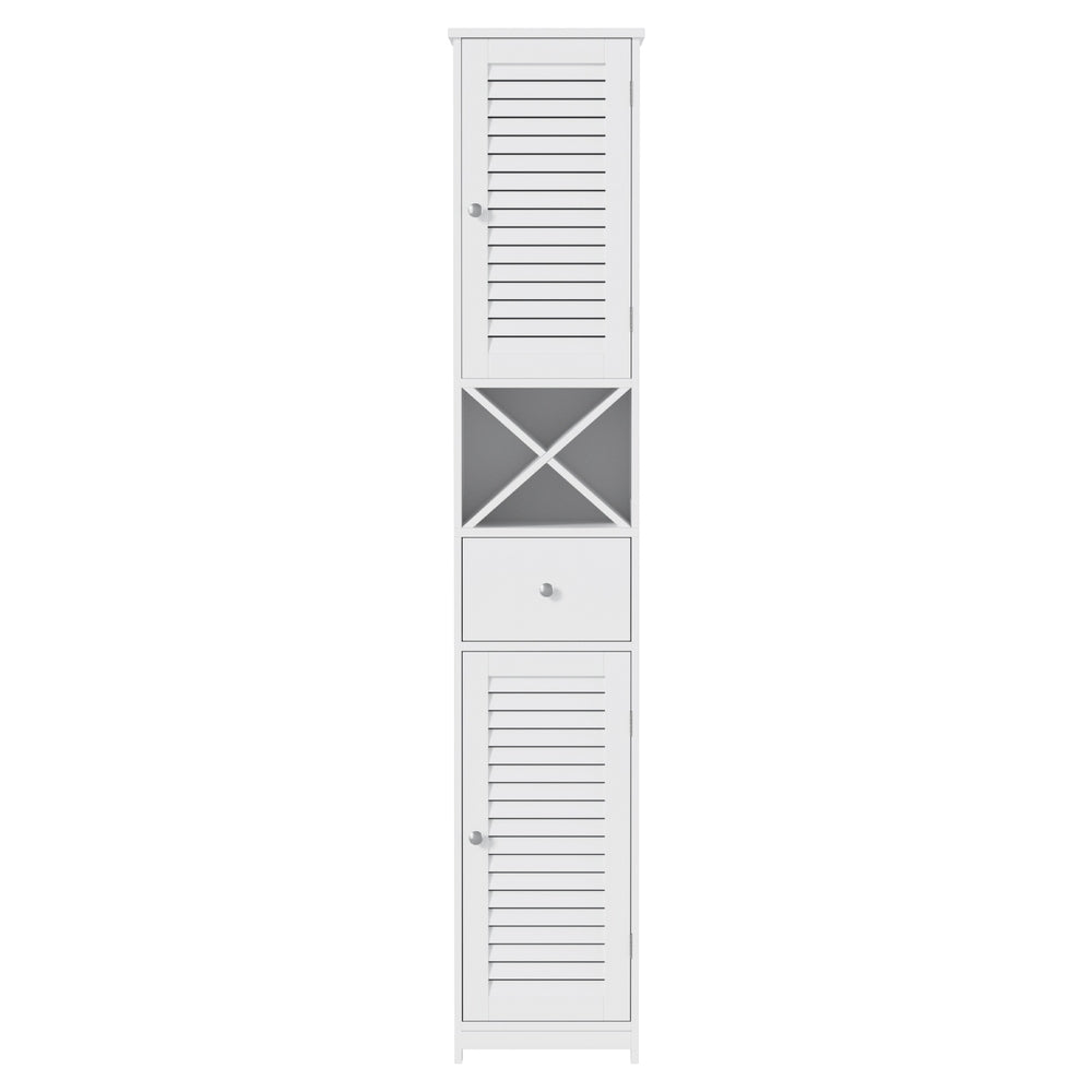 Artiss Bathroom Storage Cabinet 170cm Tall Slim Organiser Toilet Corner Adjustable Shelf Louver Door White - Image 4