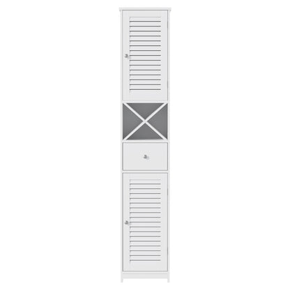 Artiss Bathroom Storage Cabinet 170cm Tall Slim Organiser Toilet Corner Adjustable Shelf Louver Door White - Image 4