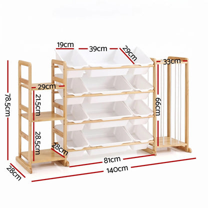 Keezi 3-in-1 Kids Toy Storage Organiser with 12 Bins, Shelves & Animal Storage - Image 3