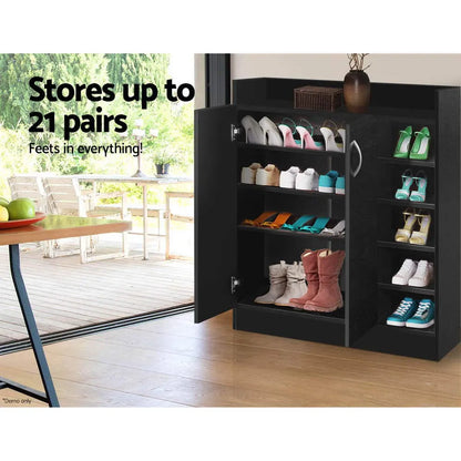 Artiss Shoe Rack Cabinet 21 Pairs Adjustable Shelves Black Clair - Image 5