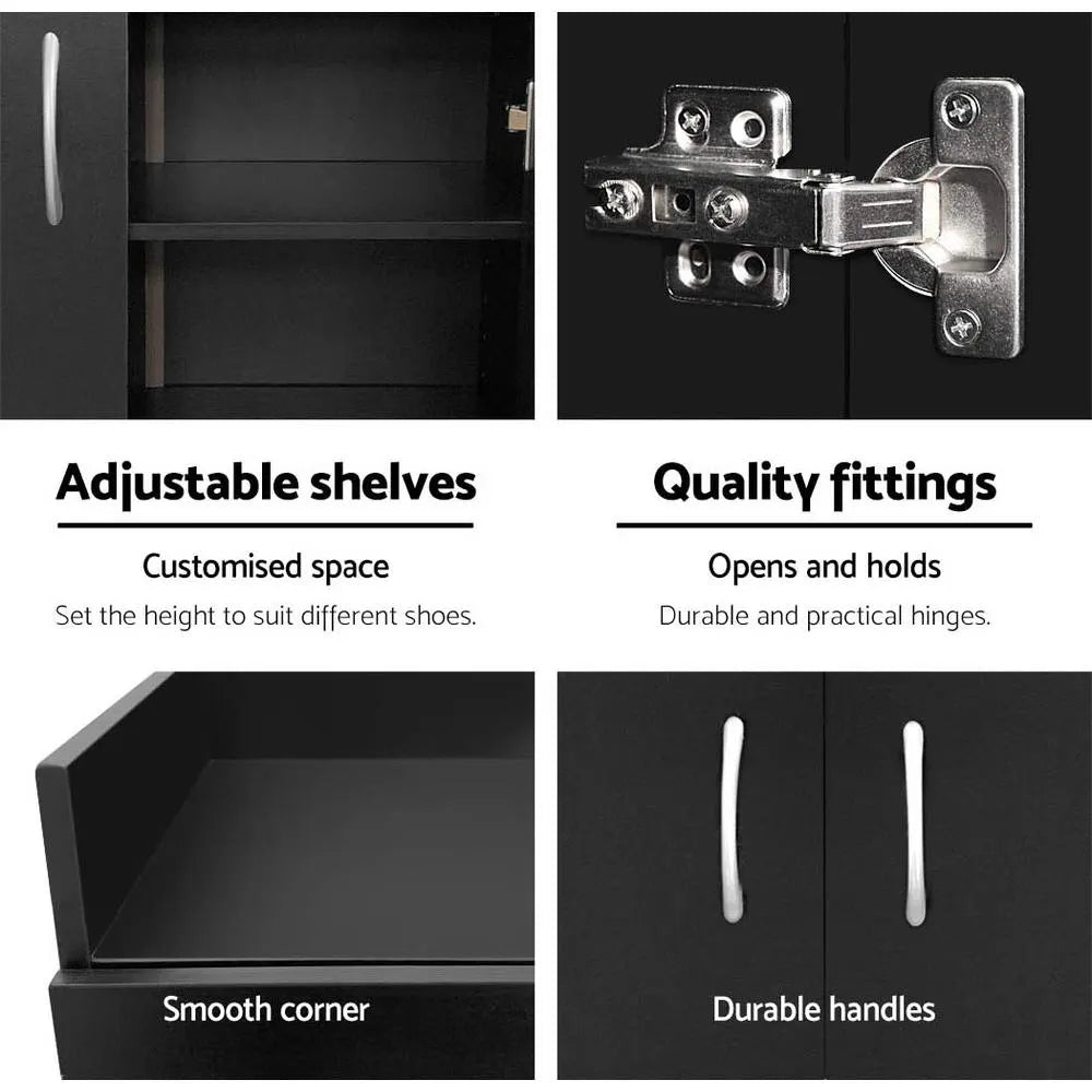 Artiss Shoe Rack Cabinet 21 Pairs Adjustable Shelves Black Clair - Image 8
