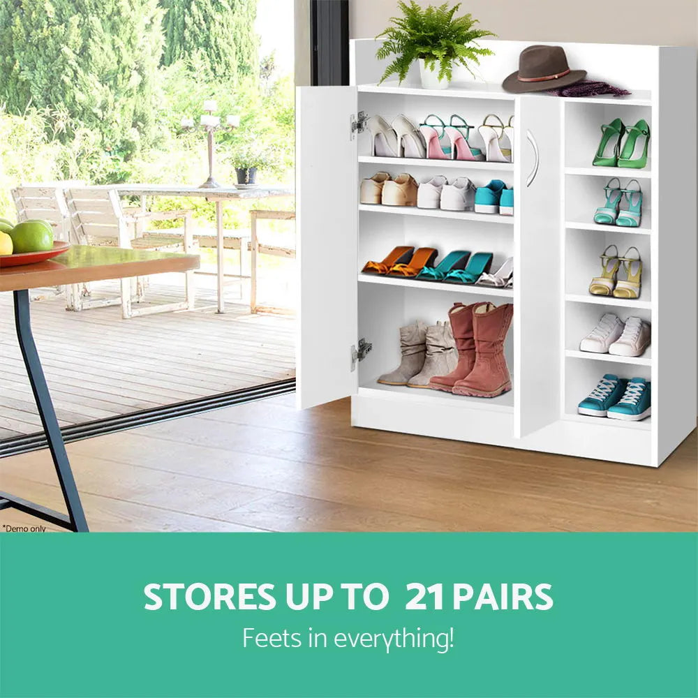 Artiss Shoe Rack Cabinet 21 Pairs Adjustable Shelves White Clair - Image 6