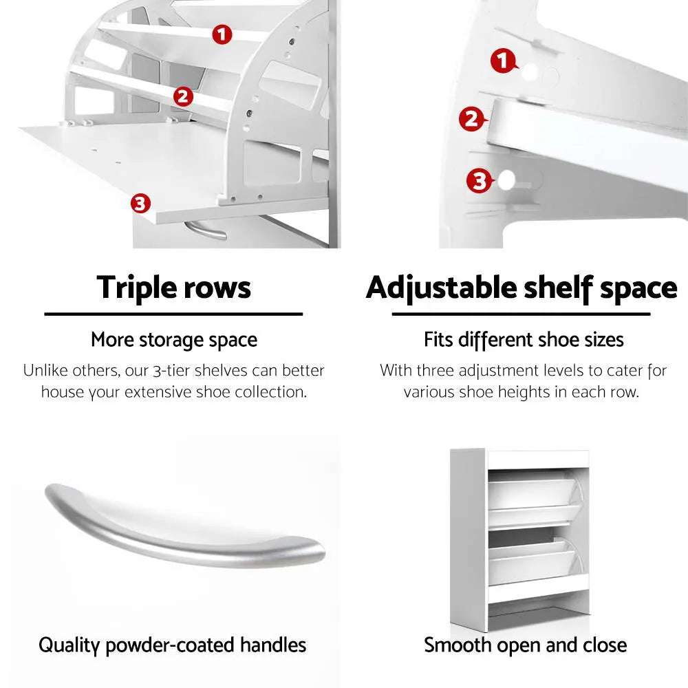 Artiss Shoe Rack Cabinet Adjustable Shelves 24 Pairs White Iris - Image 6