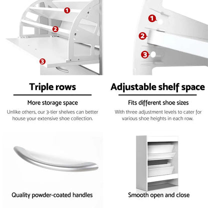 Artiss Shoe Rack Cabinet Adjustable Shelves 24 Pairs White Iris - Image 6