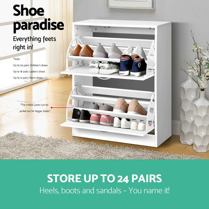 Artiss Shoe Rack Cabinet Adjustable Shelves 24 Pairs White Iris - Image 8