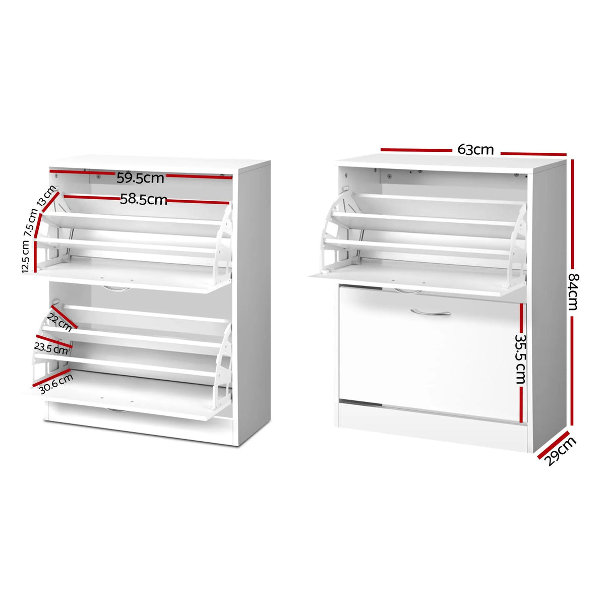 Artiss 2x Shoe Cabinet Storage Organiser 2 Flip Drawer White - Image 3