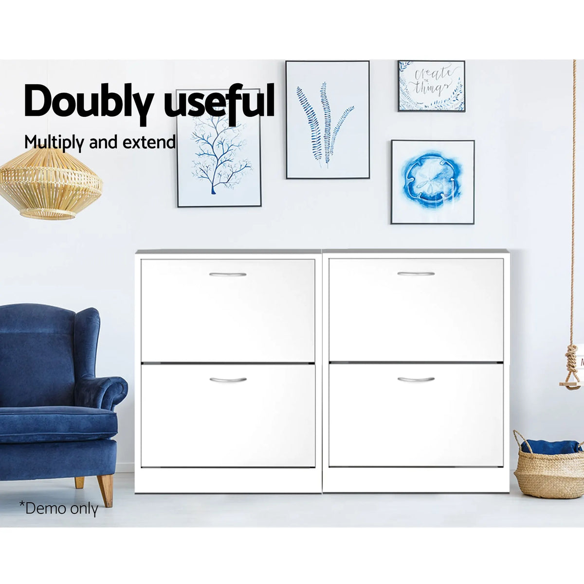 Artiss 2x Shoe Cabinet Storage Organiser 2 Flip Drawer White - Image 7
