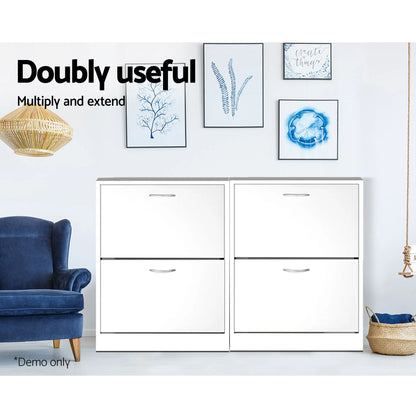 Artiss 2x Shoe Cabinet Storage Organiser 2 Flip Drawer White - Image 7