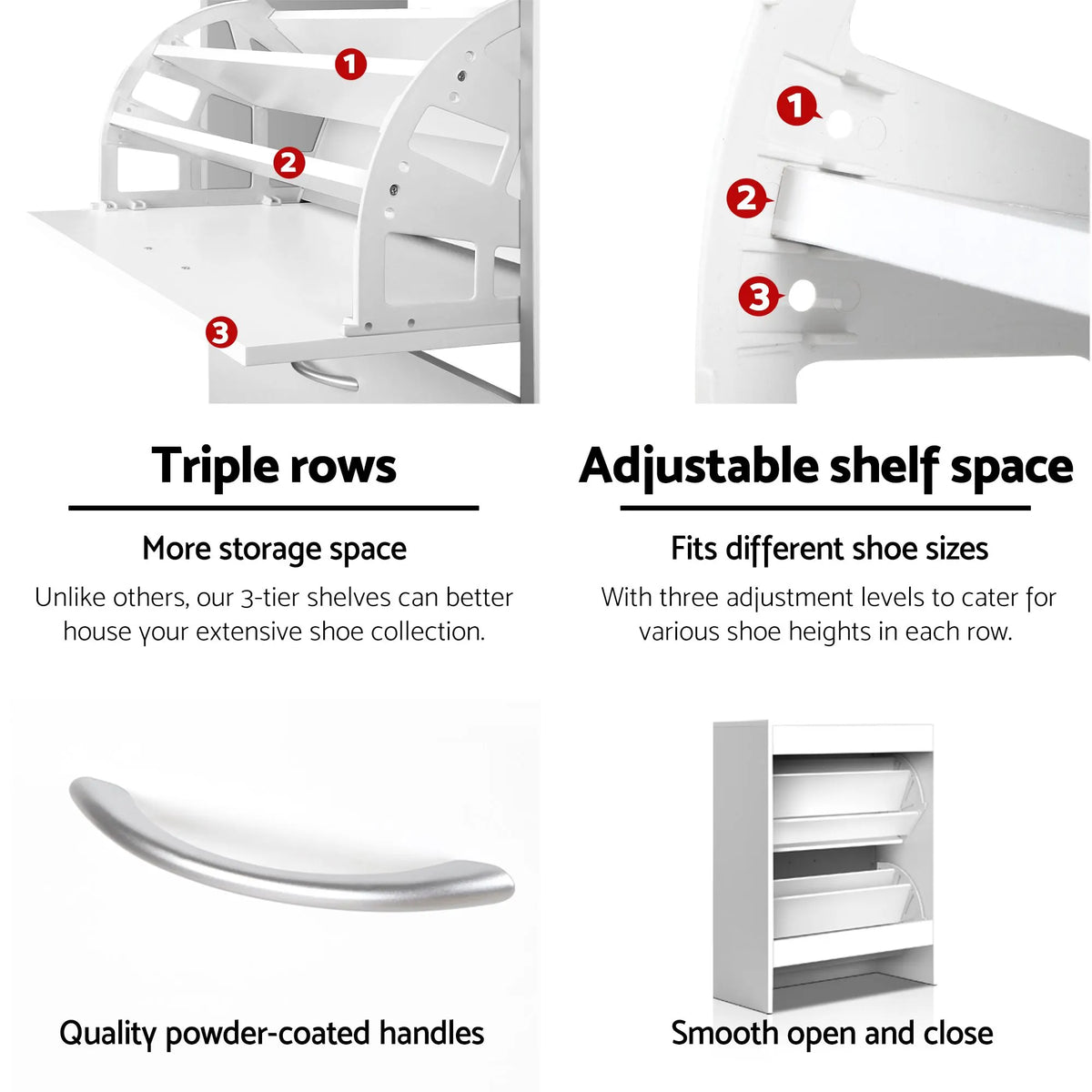 Artiss 2x Shoe Cabinet Storage Organiser 2 Flip Drawer White - Image 8