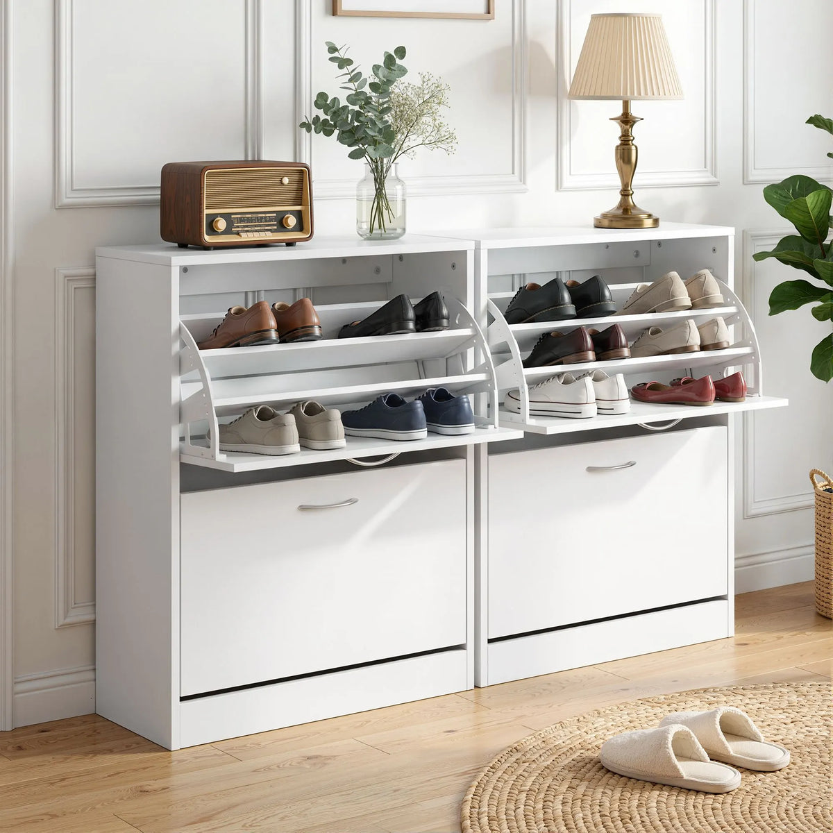 Artiss 2x Shoe Cabinet Storage Organiser 2 Flip Drawer White - Image 9